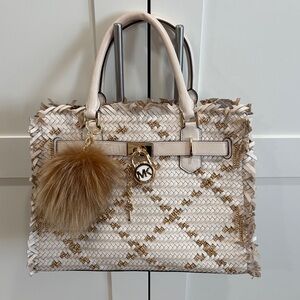 Michael Kors cream woven Hamilton satchel EUC